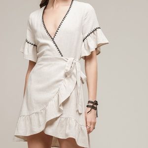 Moon River Cyrus Linen Cotton Wrap Dress Cream